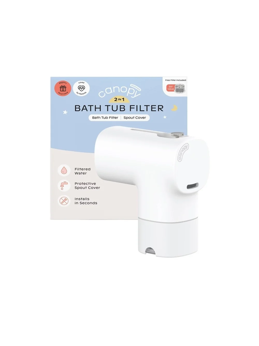 White 2-in-1 Bath Tub Filter & Spout Cover